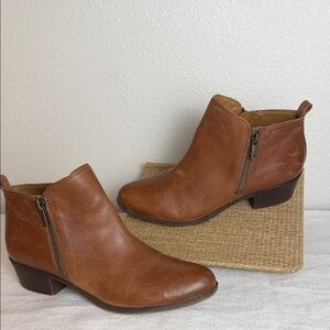 Women's Lucky Brand Leather Ankle Booties with Side Zip Brown